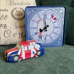 Union Jack Themed tea and biscuit tin set (with battery operated clock)
